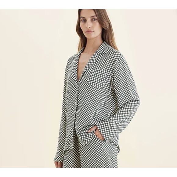 Papinelle Anais Checked Pajama Top Size M green and white biodegradable - Picture 1 of 8